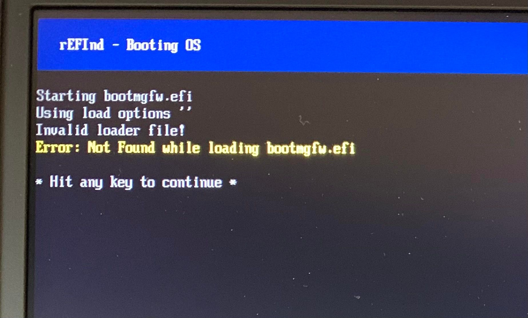 refind boot manager fail